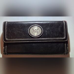 Michael Kors Fulton Flap Black Continental Leather Bifold Wallet 